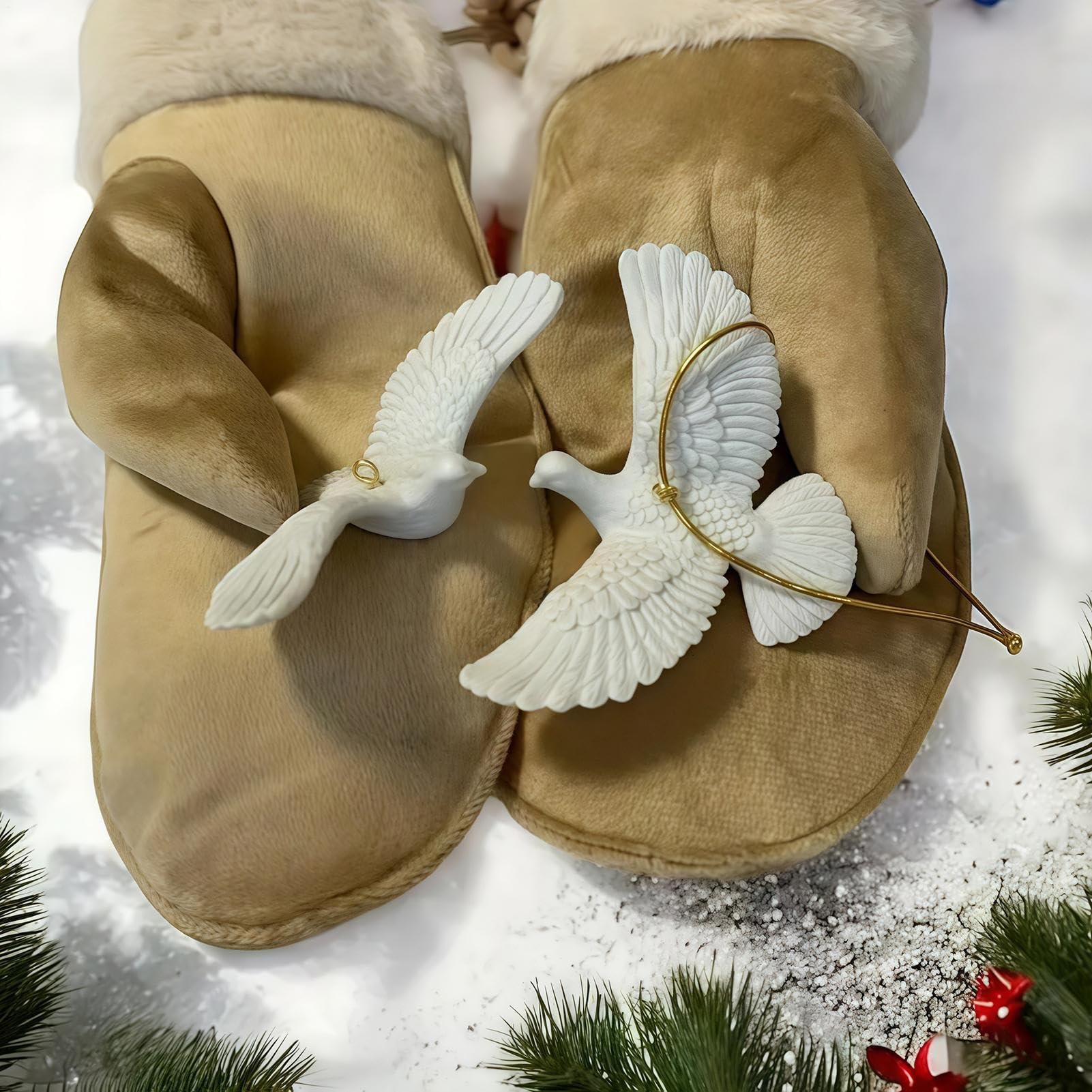 De La Navidad De Las Tórtolas De La Amistad | 2 Piezas De Ornamento Colgantes De Palomas De La Paz Blanca | Regalo De Ornamento De Navidad De Tórtolas De La Amistad, Decoración Del Hogar De Boda