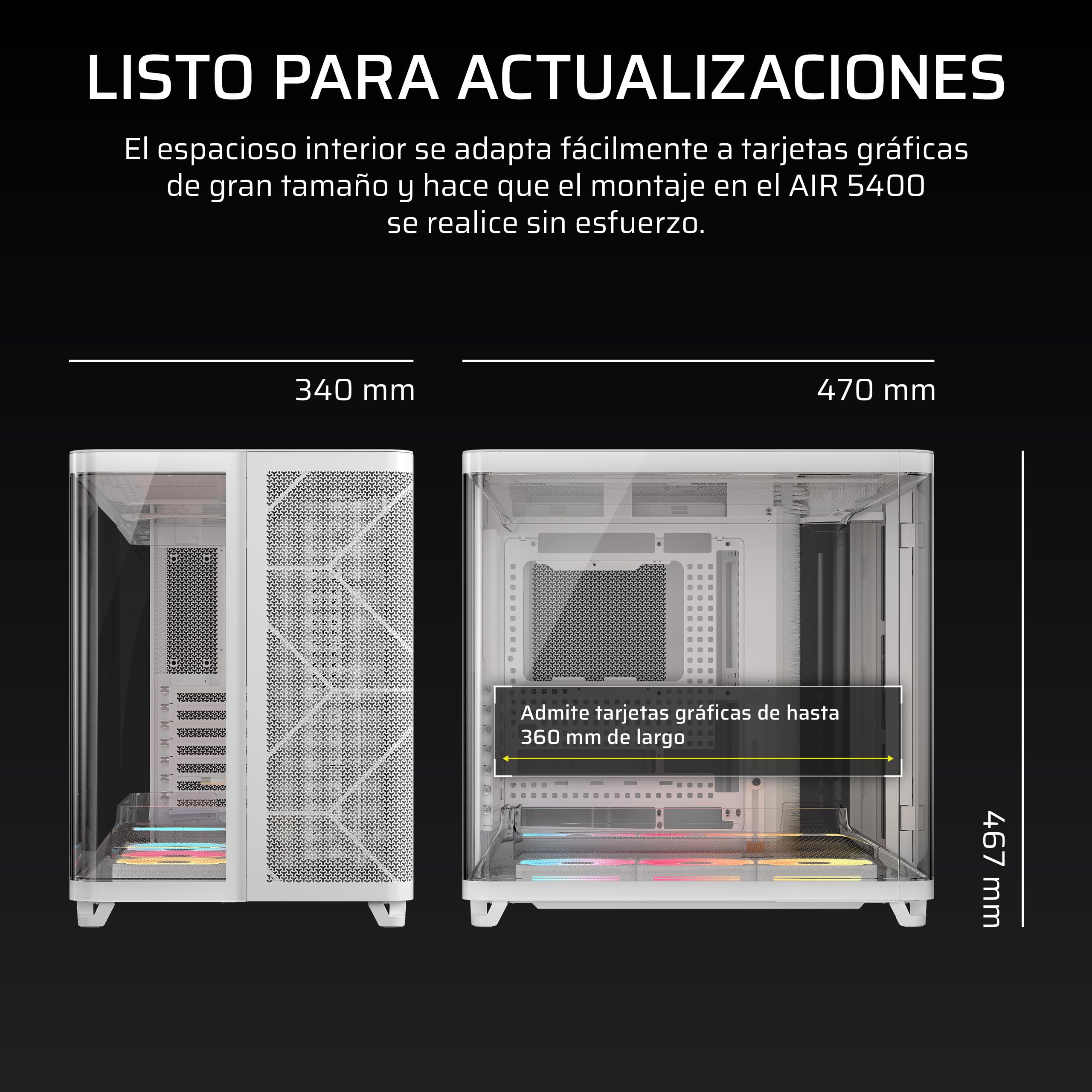 CORSAIR Air 5400 LX-R RGB iCUE Link Caja de PC de Torre Media – Blanco | Diseño de Triple Cámara, Panorámica, 3 Ventiladores LX-R RGB Reverse-Rotor preinstalados