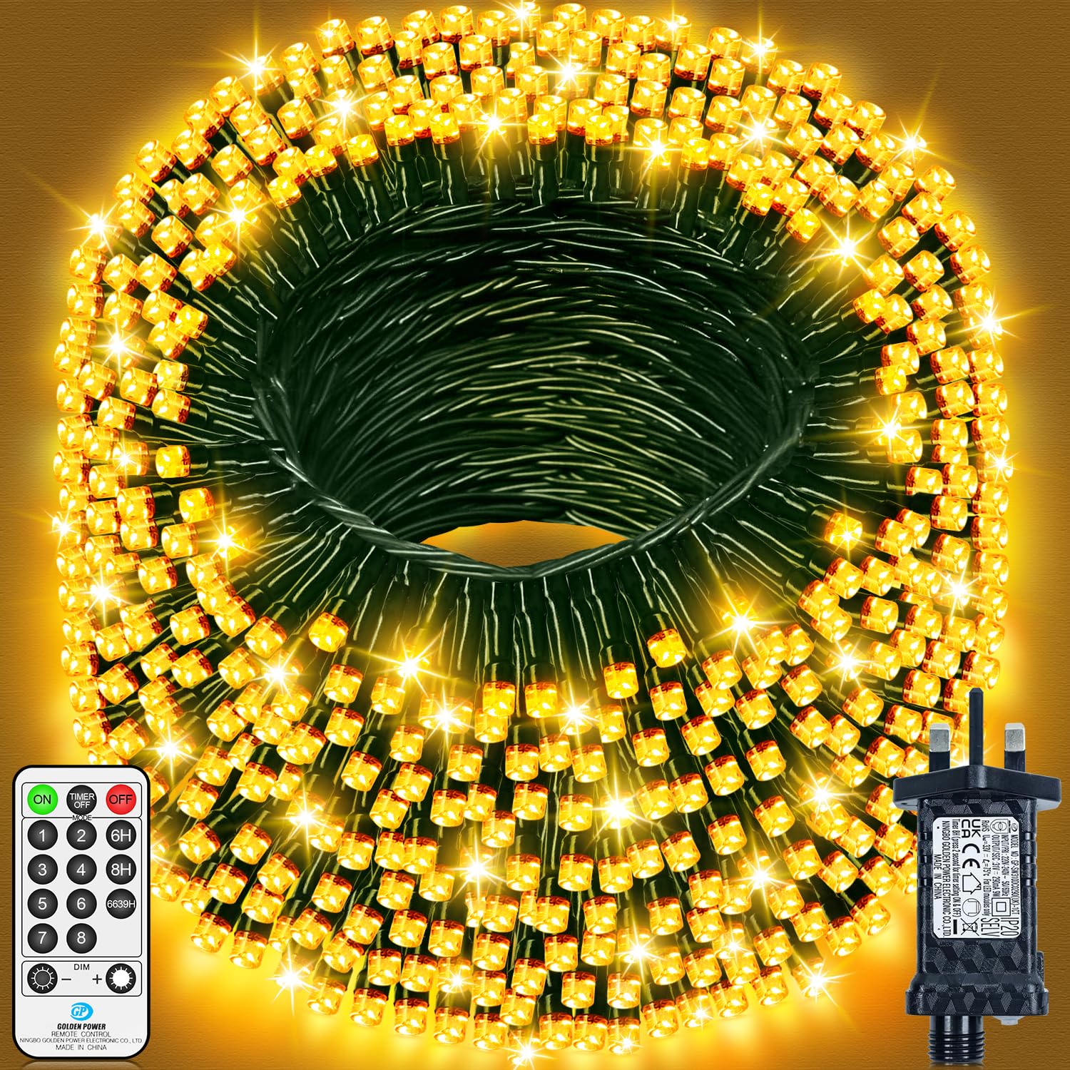 120M 1000 LED Outdoor Fairy Lights Green Wire String Lights Plug in Extra Long Christmas Lights Waterproof with Remote Timer 8 Modes for Outside Garden Patio Yard Party House Decorations-Warm White