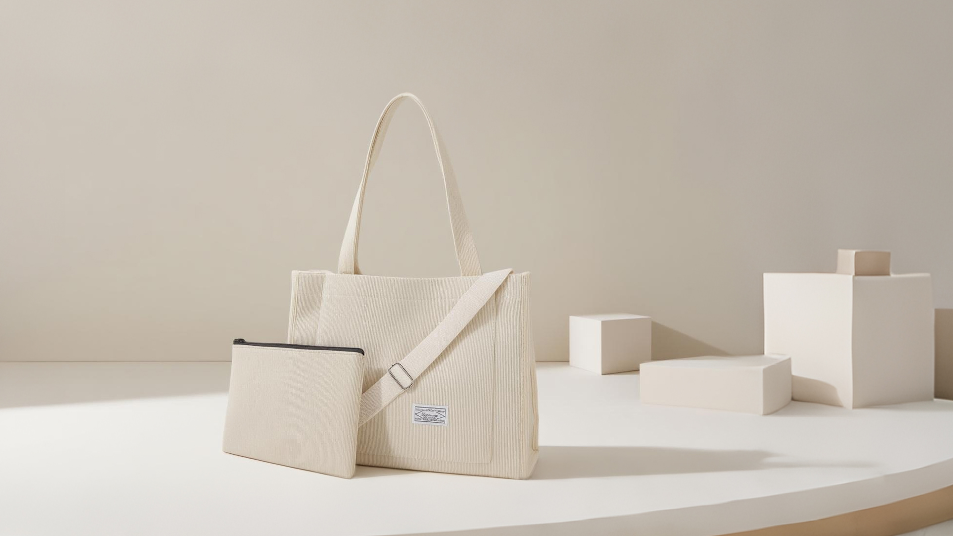 Bolso Tote ligero para mujer 2 piezas color off white miniatura 7