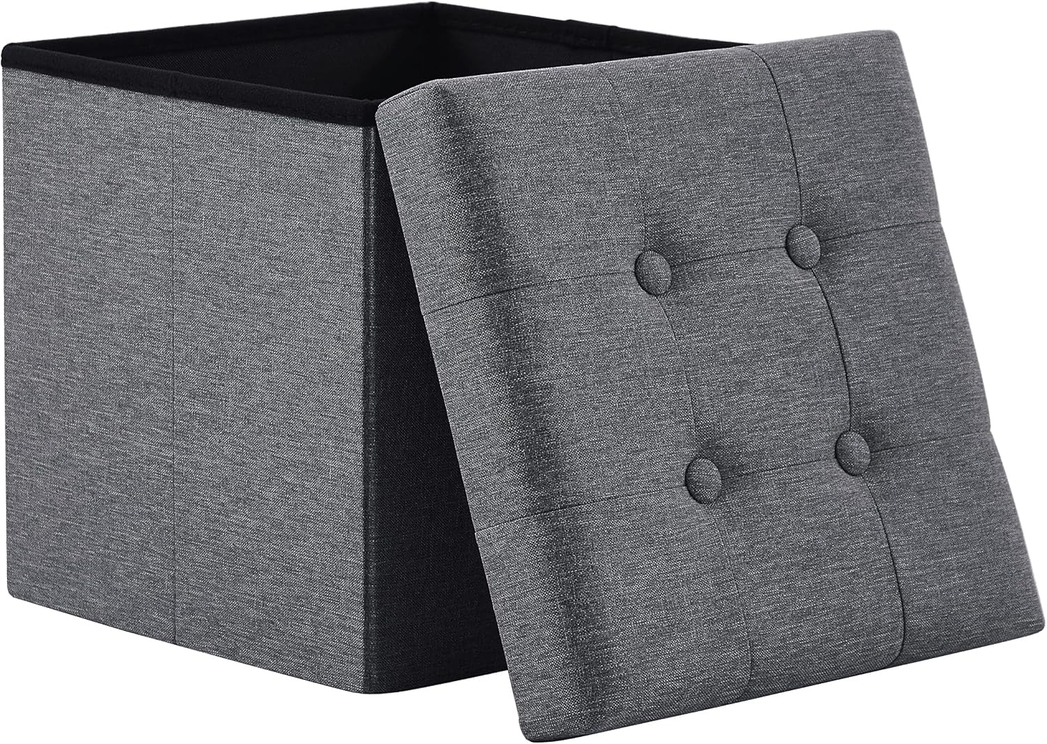 Zedelmaier Sitzhocker mit Stauraum, Fußbank Truhen Aufbewahrungsbox faltbar belastbar bis 300 kg, Leinen, 38 x 38 x 38 cm