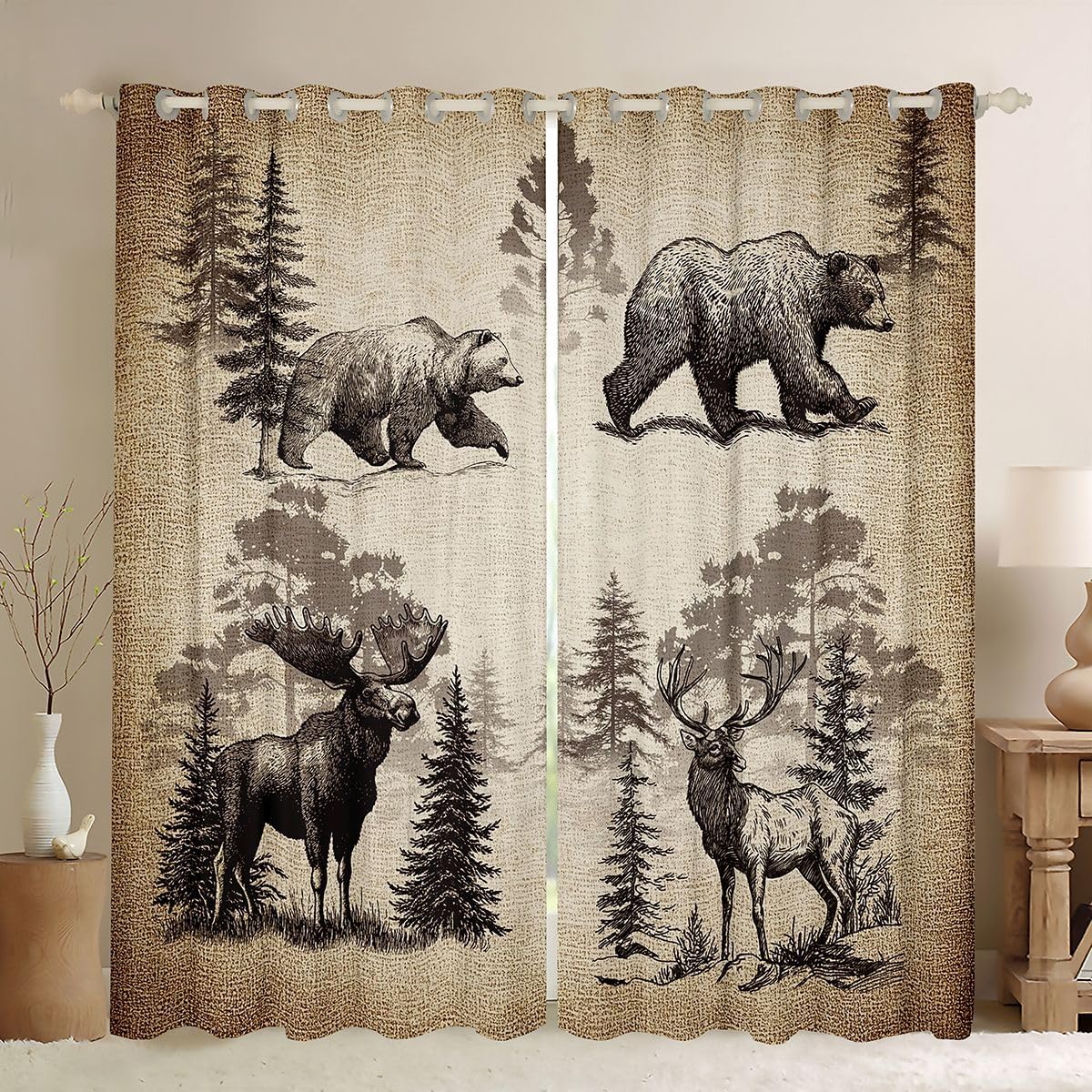 Erosebridal Cabin Decor Rustic Blackout Curtains for Bedroom | Grizzly Bear Deer Window Curtains 2 Panel Sets 42" Wx90 L,Vintage Farmhouse Country Hunting Window Treatments Drapes
