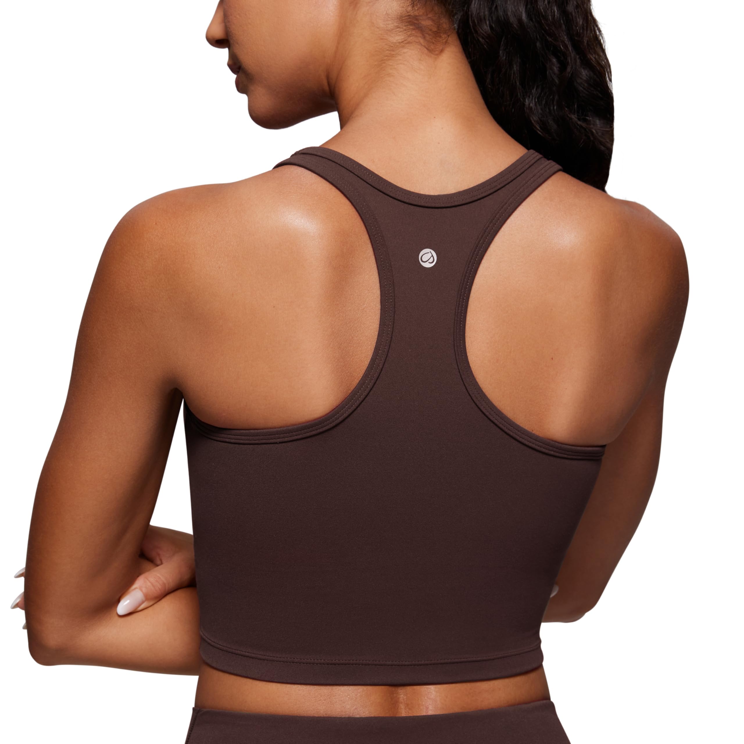 CRZ YOGA Butterluxe Racerback Crop Tank Tops for Women - Padded Y-Back Longline Sports Bras Scoop Neck Workout