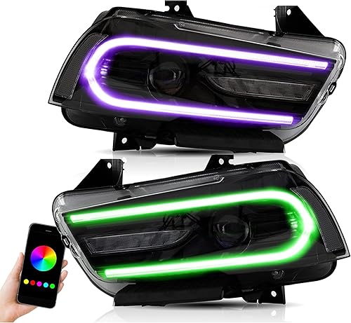 Miniatura 10 de VLAND Conjunto de faros delanteros para Dodge Charger 2011-2014 (no es compatible con cargador Dodge SE 2012) con lente de doble haz, luz frontal