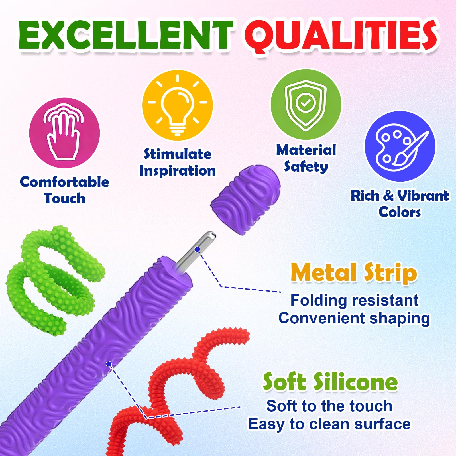 Quelcc 8 PCS Fidget Toys Sensory Stick, Colorful Quiet Fidget Toy - Image 3