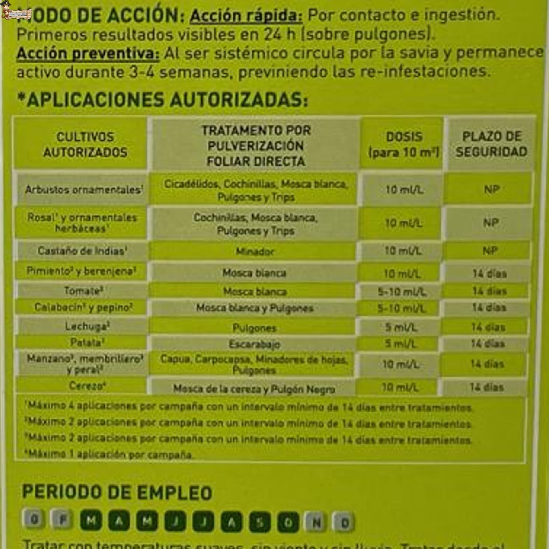 BricoLoco.com Insecticida sistémico Plantas Exterior. Acetamiprid 5g/l. ¡6x100 ml.! Polivalente contra pulgón, cochinilla, Mosca Blanca, Trips, ácaros. Efectos visibles en pulgones en 24 Horas. (6)