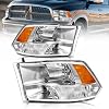 AS Headlight Assembly Compatible with 2009-2018 Dodge Ram 1500 2010-2018 Dodge Ram 25003500 Pickup QUAD Chrome Housing Driver and Passenger Side