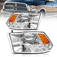 Vista 13 de Repuesto de conjunto de faros AS para Dodge Ram 1500 2002-2005/Ram 2500 3500 2003-2005 con carcasa negra, reflector ámbar, lentes transparentes