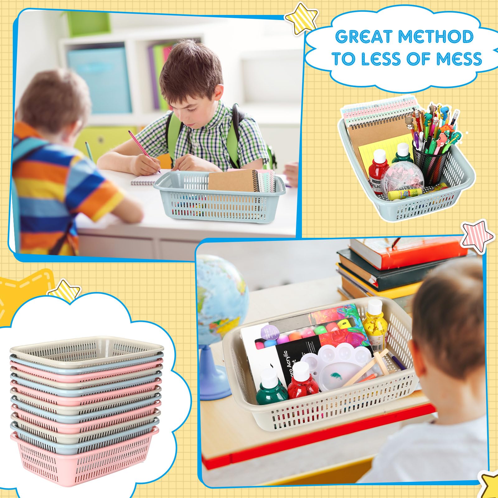 16 Stück Papier-Organizer-Korb, Kunststoff-Aufbewahrungskorb, bunt, Netzkorb, Lehrer, Studenten, Organisation, Mülleimer, Kunststoffkorb, Tablett, Klassenzimmer, Büro, Aktenhalter für Zuhause,