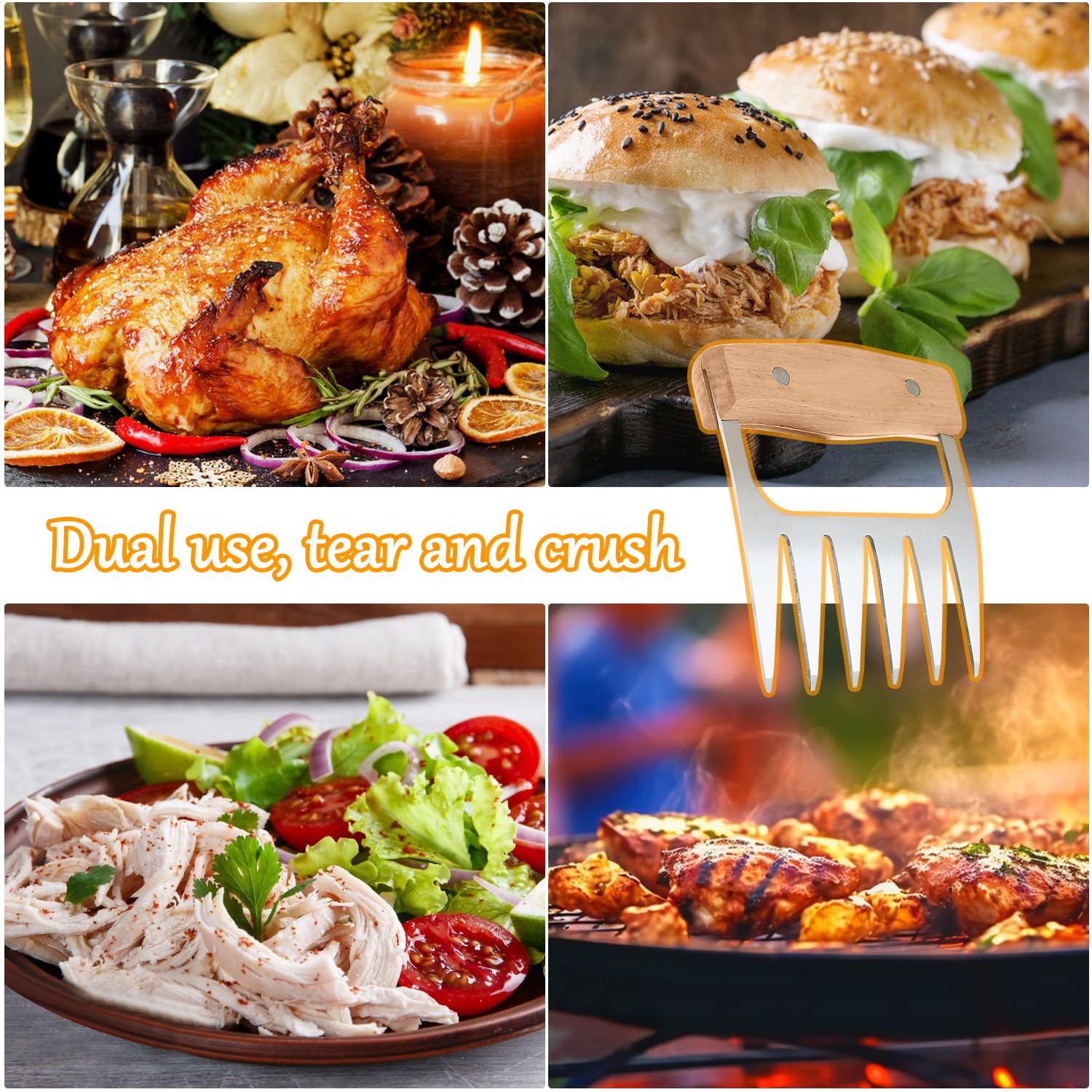 Lot de 2 griffes d'ours BBQ en acier inoxydable, outils professionnels pour poulet steak porc - Accessoires barbecue