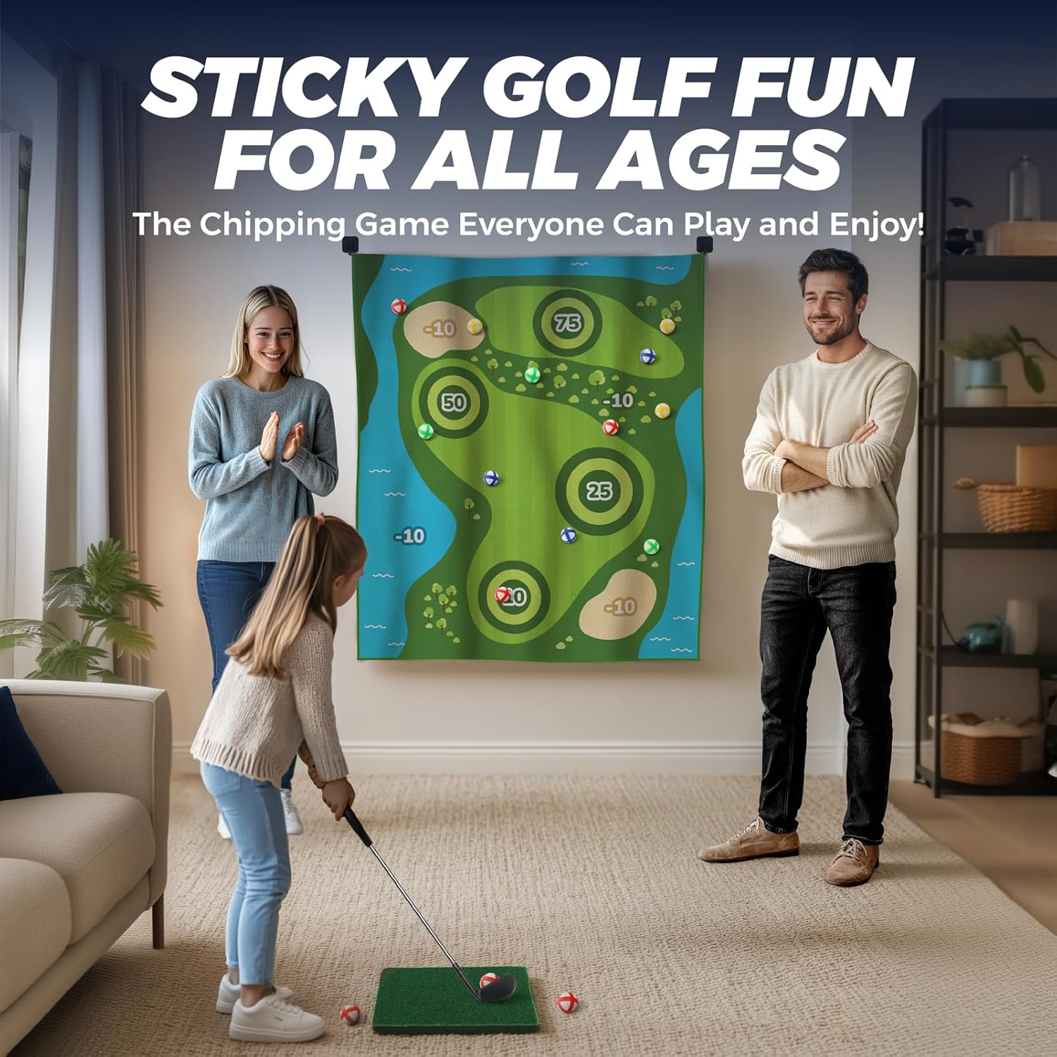 TOY Life Golf Chipping Game, Double-Sided Sticky Golf Pro Battle Mat with 20 Sticky Balls & 4 Darts, Backyard Chipping Games for Adult Kids Outdoor & Indoor
