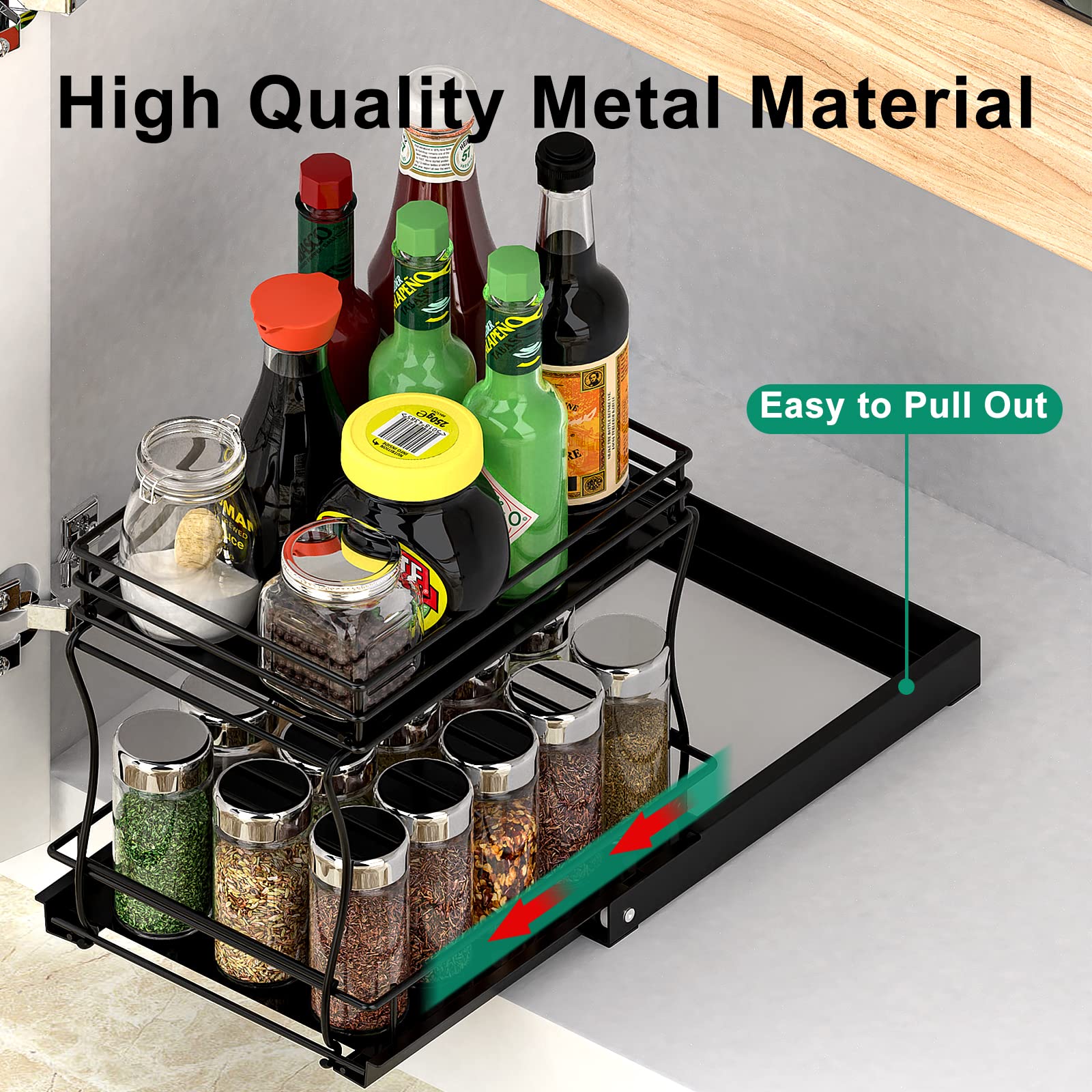 Spice Rack Pull Out Organizer, 8"W x10"L x8"H, 2 Tier