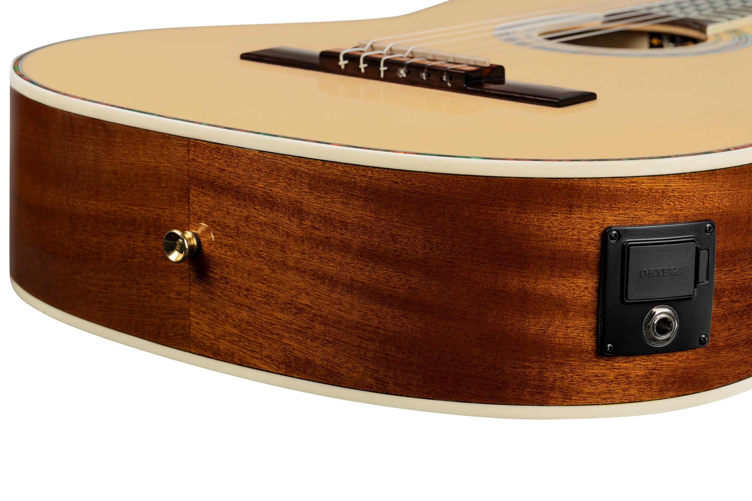 Ortega Guitars Family Series Pro - Guitarra de concierto de tamaño completo (electroacústica, abeto y caoba, incluye funda (RCE141NT)