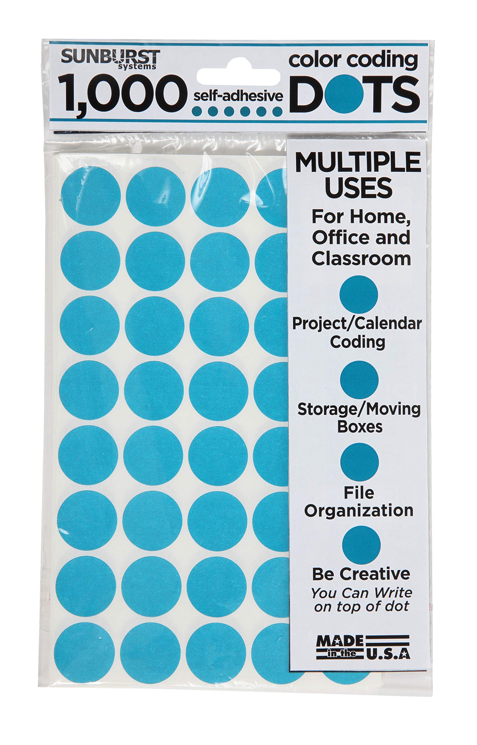 Sunburst Systems 7060 Color Coding Dots 1000 Count Label Sticker, Color Sticker dots, Blank Price Sticker, Office and Classroom Supplies, Ocean Blue