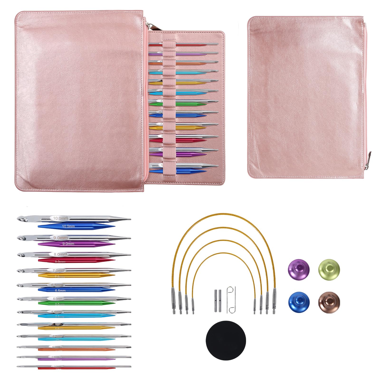 Nucelit 12Pairs Aluminum Alloy Tunisian Crochet Hook with Cable 3.0mm-10mm Interchangeable Circular Knitting Needle for Knitting Ergonomic Needle