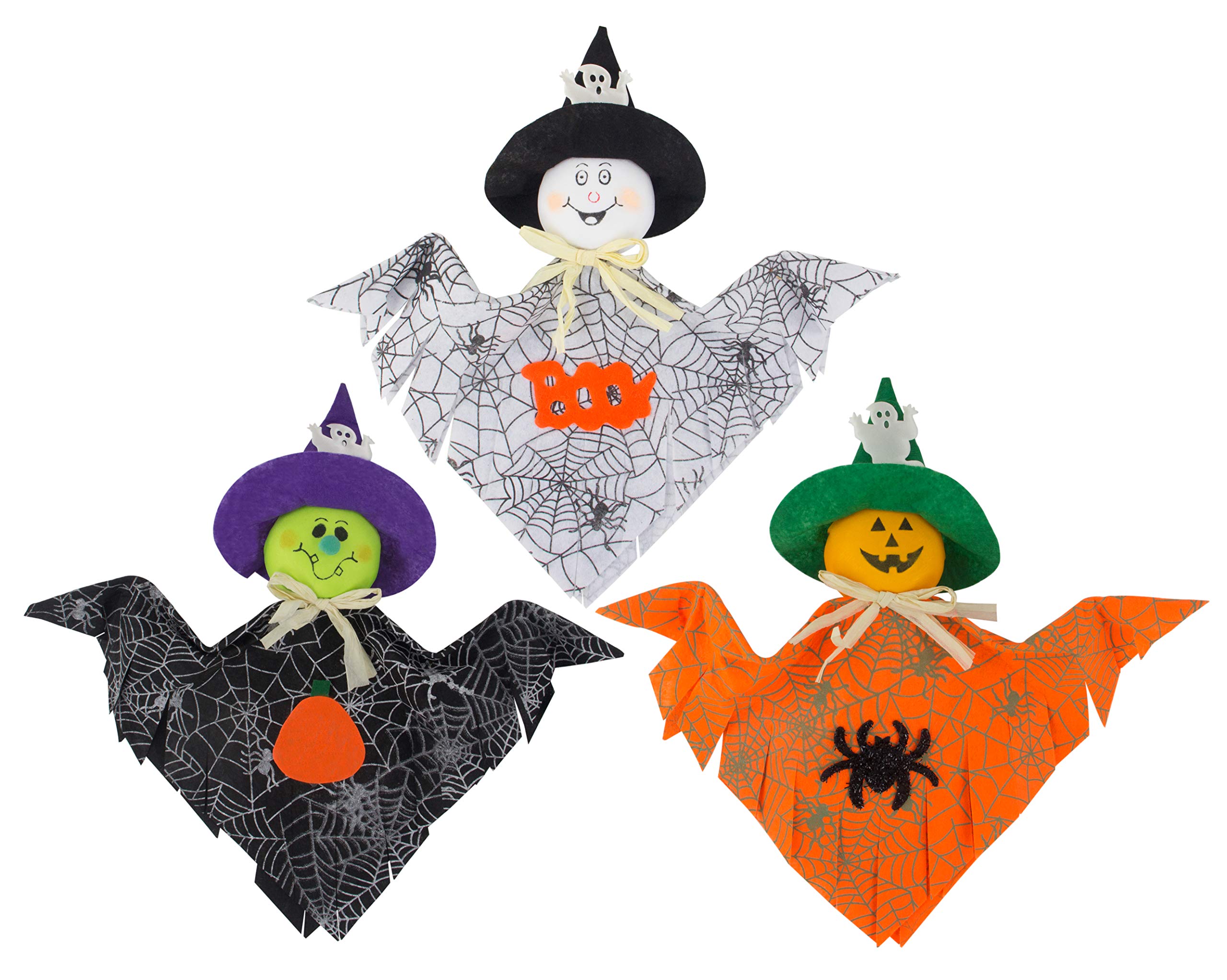 3 Pieces Halloween Decoration Hanging Ghost, Pumpkin Ghost Straw Windsock Pendant for Patio Lawn Garden Party and Holiday Decorations B