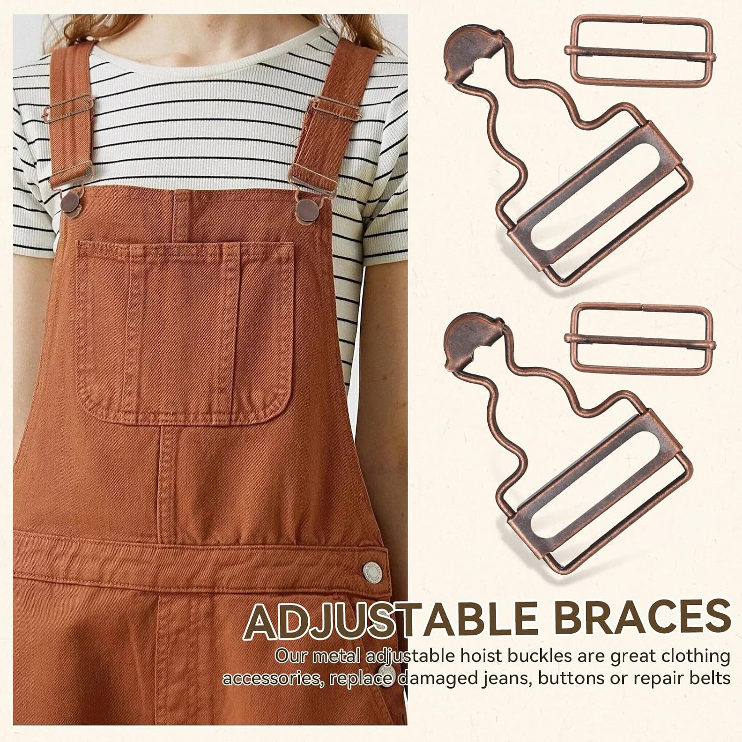 Overall Buckles Replacement, 2 Sets Metal Suspender Clips with Rectangle Buckle Overall Braces Buckles and Buttons DIY Button No-Sew Accessories Adjustable for Bib Pants Trousers Jeans Jacket