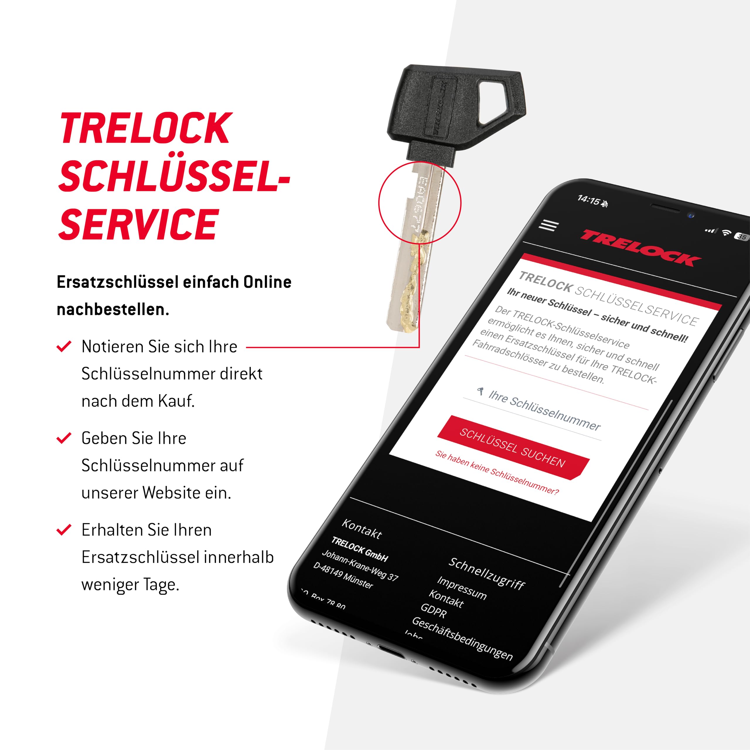 TRELOCK Rahmenschloss RS 481 Naz – Für extra breite Reifen – 92 mm Durchlauf – Einsteckketten kompatibel – Schlüssel Nicht abziehbar