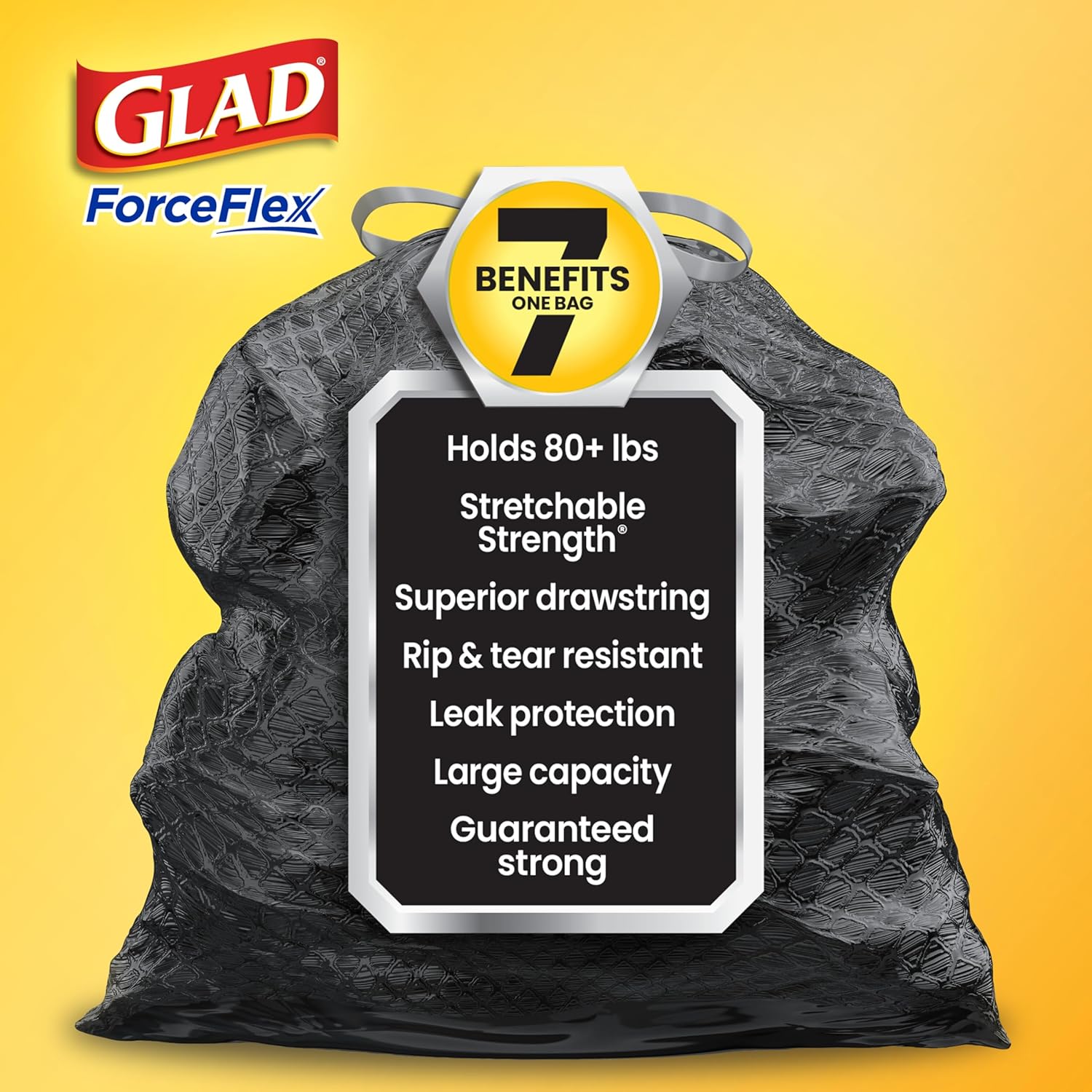 Glad Trash Bags, ForceFlex with Clorox Garbage Bags, Lemon Fresh Bleach Scent, 30 Gal, 50 Ct, Package May Vary