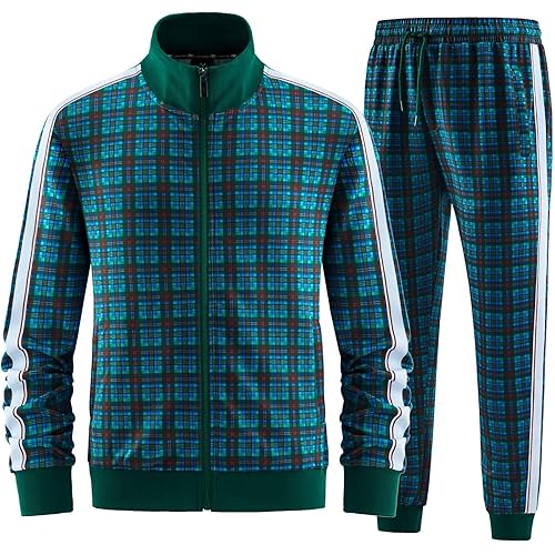 W JIANWANG Plaid Track Suits for Men Set Jogging Tracksuit Mens Sweatsuits Sport Jogger Sweat Suits Sports Clothes Outfits