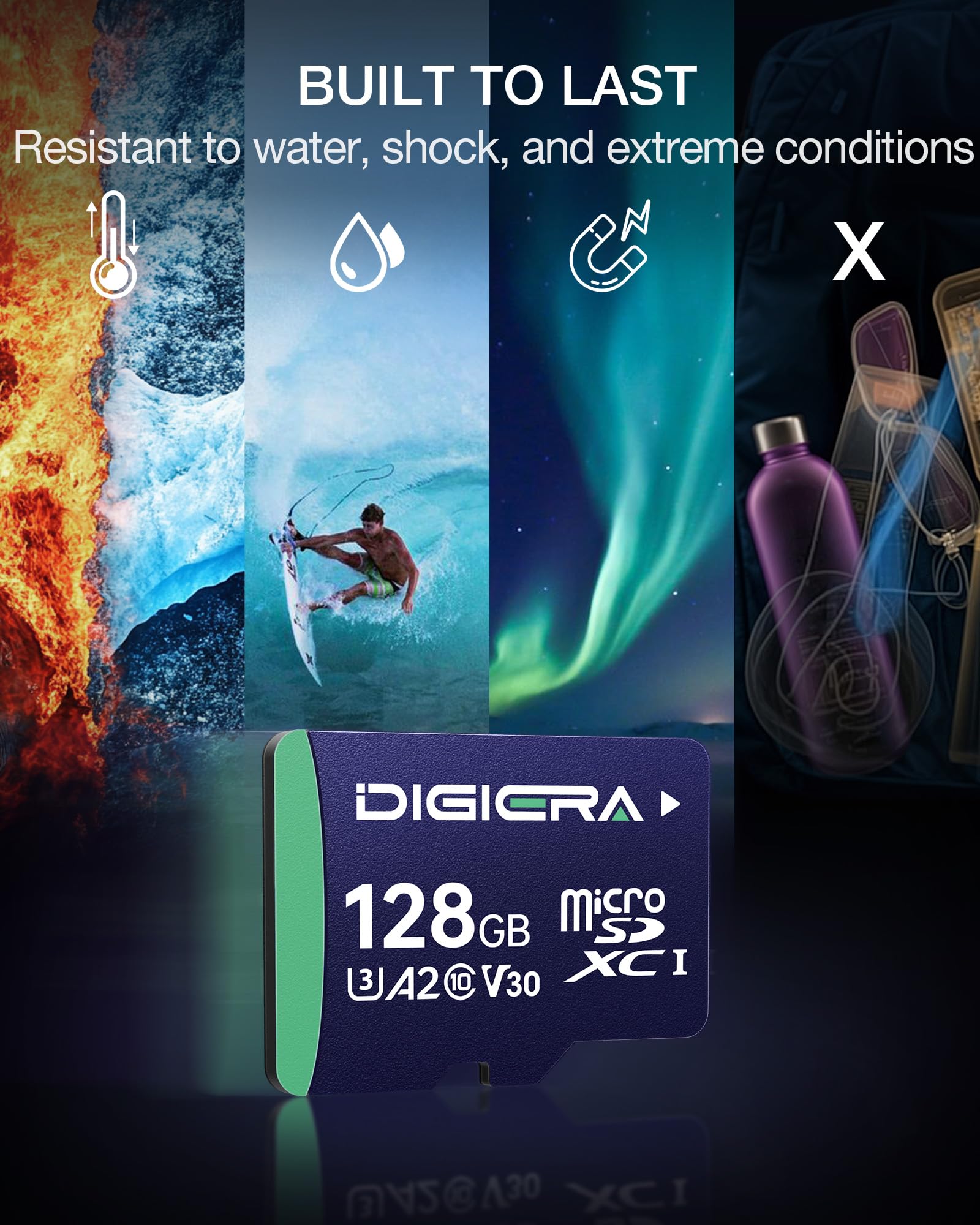 128 GB Scheda di Memoria microSDXC UHS-I CT100 con Adattatore - Fino a 100 MB/s, C10, U3, V30, Full HD, A2, per Smartphone, Tablet, Fotocamere, Console di Gioco e Droni (Confezione da 2)