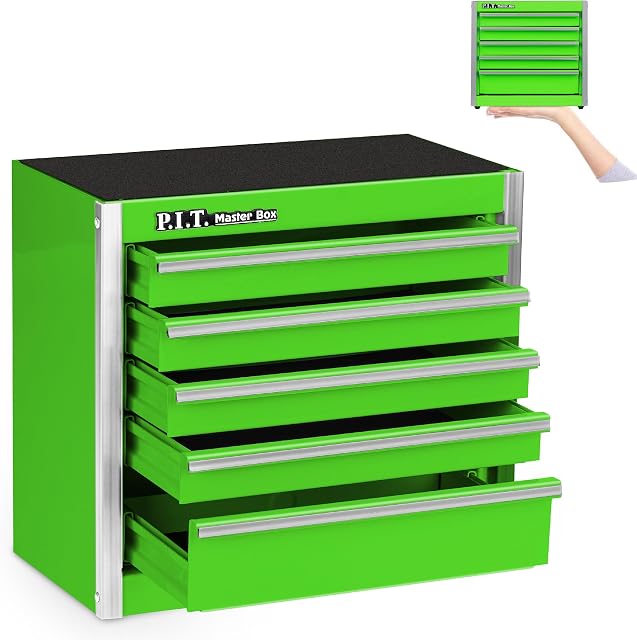 C.P.T. Mini Boîte à outils W22cm x D12cm, portatif 5-Drawer Boîte à outils en acier avec liner Micro Roll Cab, étui à outils vert pour le stockage des outils, maison DIY