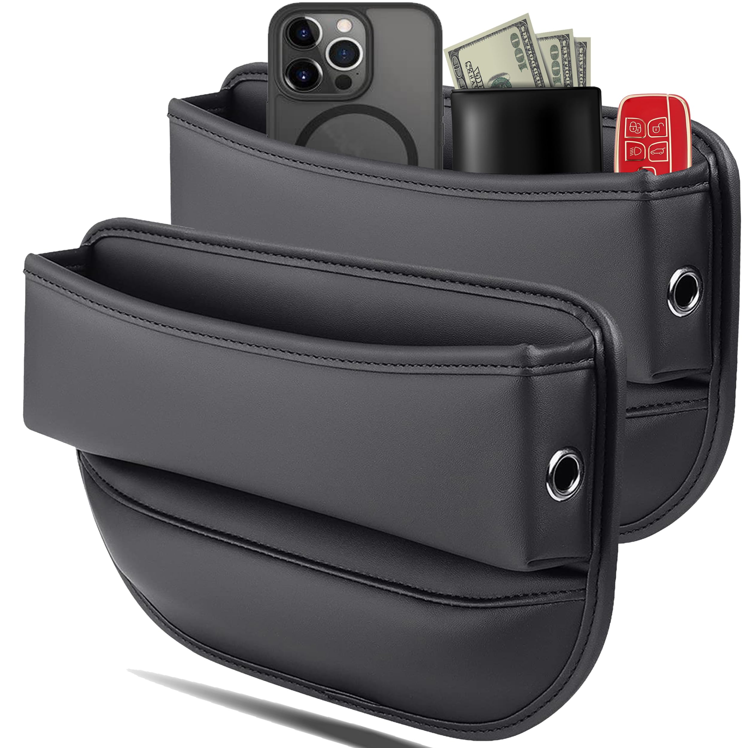 Car Gap Filler Organizer, Car Seat Gap Storage Automotive Accessories Seats Box, Premium Leather Car Adjustable Gap Filler for Phones, Glasses, Keys, Cards (Black)