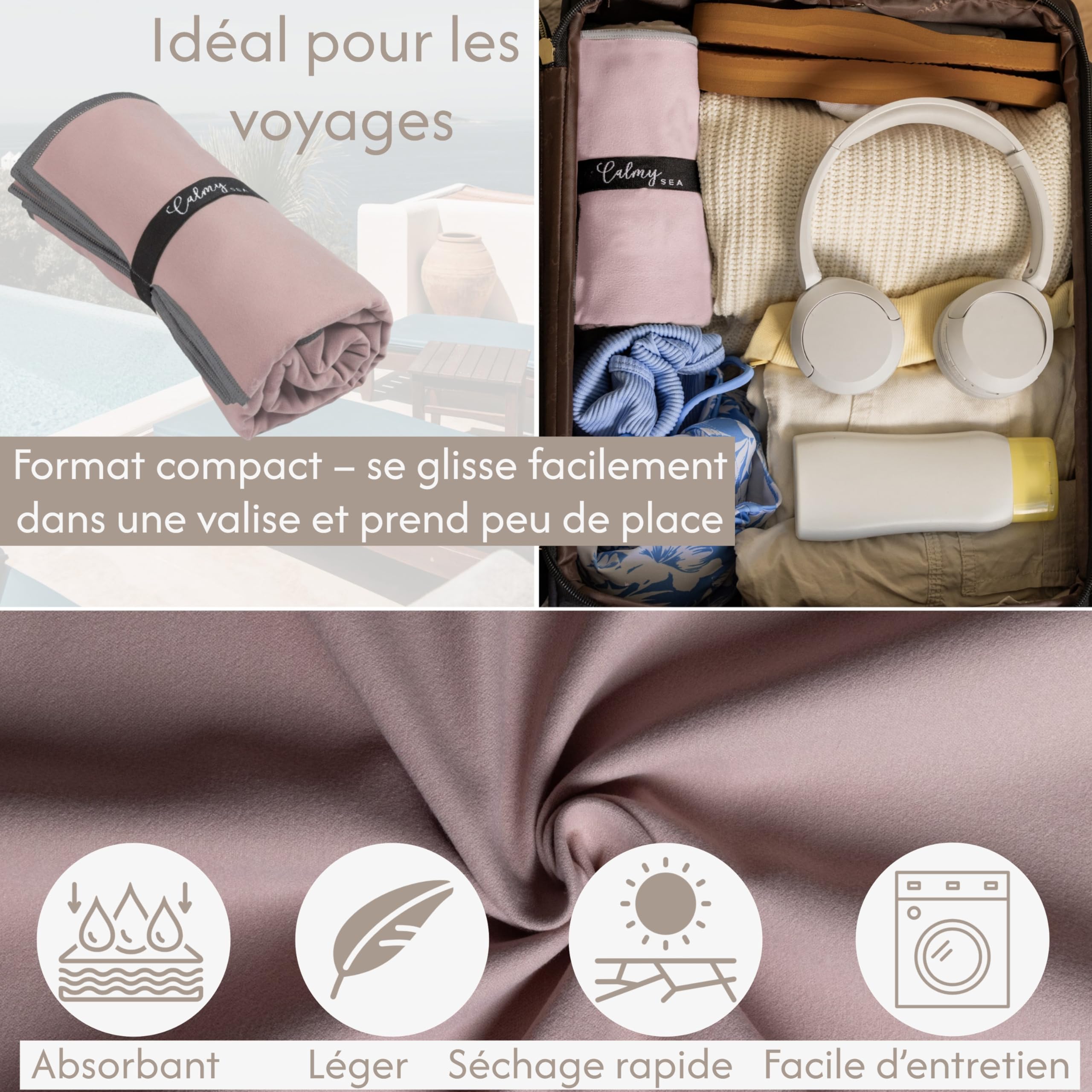Lot de 2 serviettes pour chaise longue - 200 x 75 cm - Avec capuche - En microfibre - Poids léger - Pour chaise longue de jardin - Avec enveloppe - Housse de chaise longue de plage (beige, 2