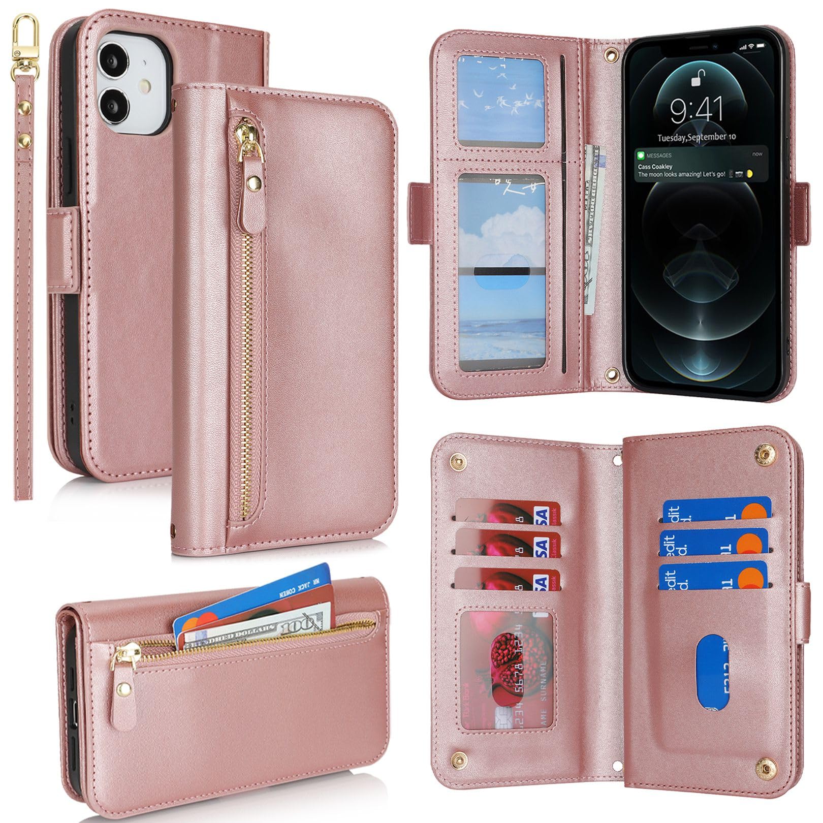 Jaorty for iPhone 12 Pro / 12 Phone Case with RFID Blocking Card Holder for Women Men,Phone Case Wallet for iPhone 12 with Wrist Strap,PU Leather