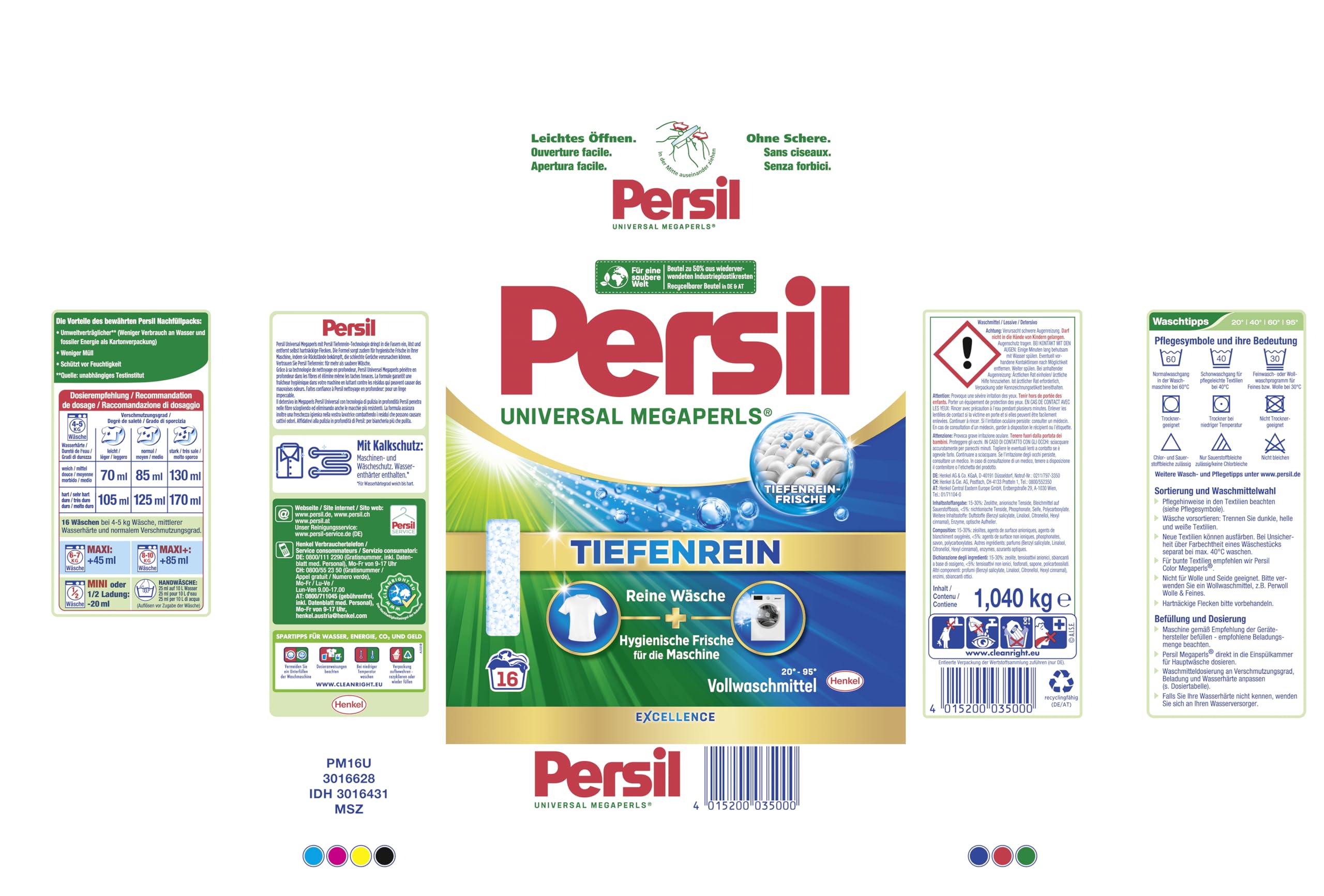 Persil Universal Megaperls (5 x 16 Waschladungen), Vollwaschmittel mit Tiefenrein Technologie, Waschmittel für reine Wäsche & hygienische Frische für die Maschine, 20 °C bis 95 °C