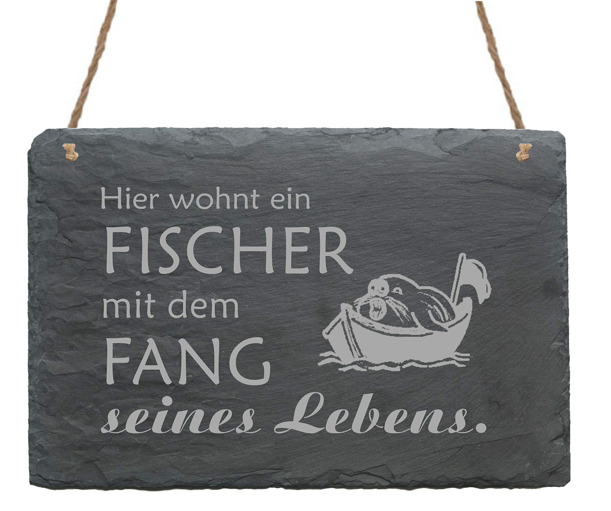 Schiefertafel Mit Spruch 'Hier Wohnt Ein Fischkopp' – Dekoschild Mit Fische-Motiv, 22x16 Cm