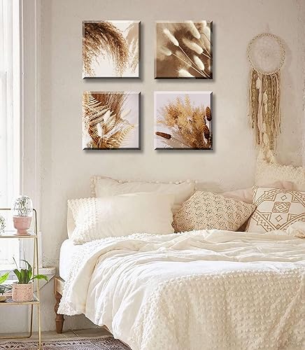 Miniatura 5 de BLINFEIRU Lienzo botánico bohemio para pared, decoración moderna y neutra de otoño, decoración de pared de granja, plantas secas y florales,