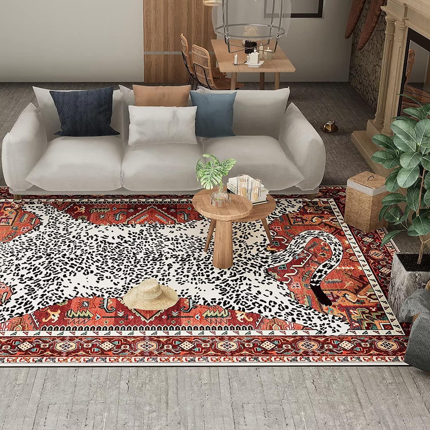 Small Leopard Print Rug for Doormat 2x3 ft Boho Carpet for Bedroom Non-Slip Kitchen Area Rug Washable Entryway Rugs White Animal Floor Mats Multi
