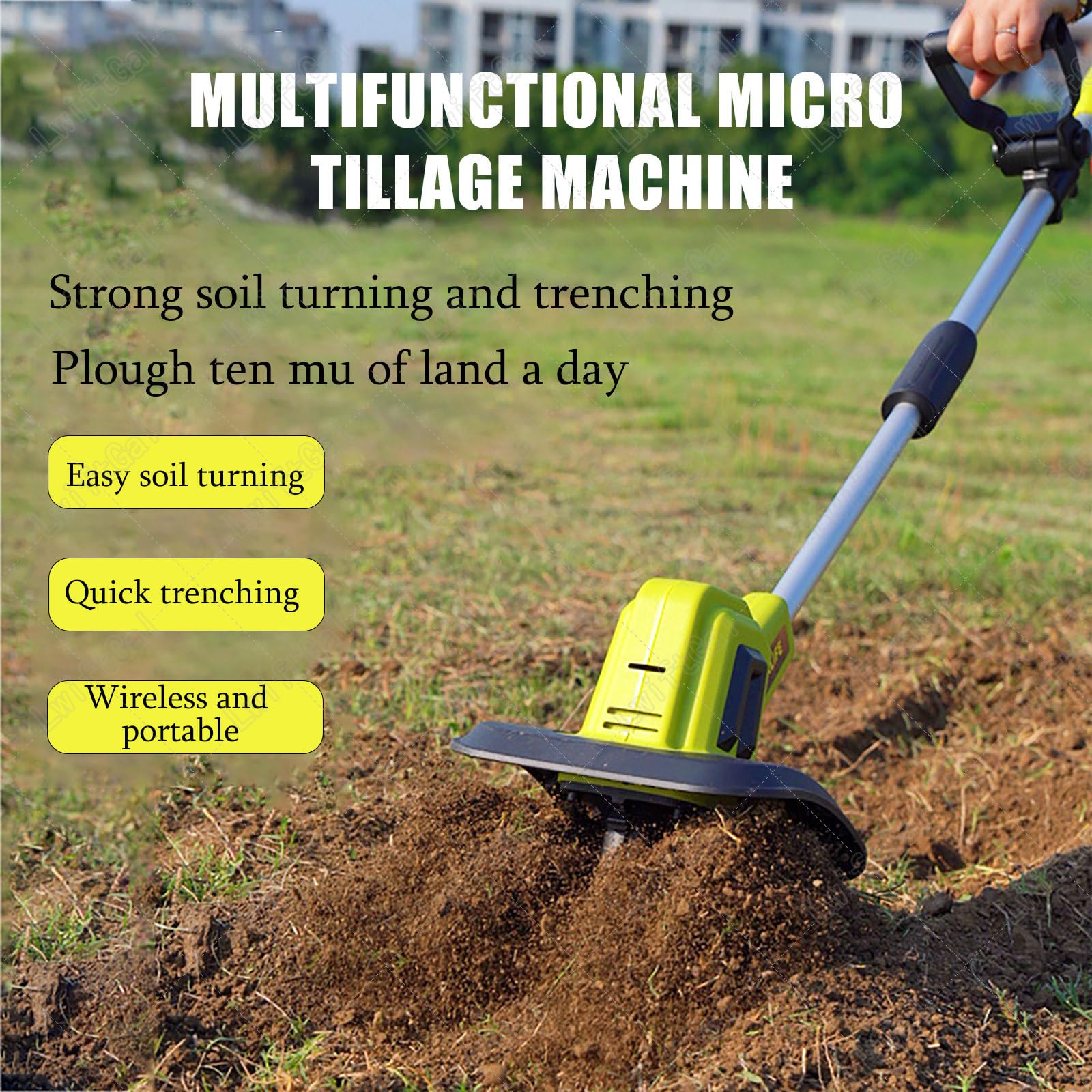 Motocoltivatore Elettrico Da Giardino Senza Fili, Coltivatore Del Terreno Con Asta Regolabile Con Batteria Ricaricabile, Ideale Per Giardini E Orti,1battery