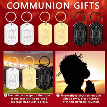 Football Initial Keychain for Men, Dog Tag Keychain Gifts for Men Team Fan