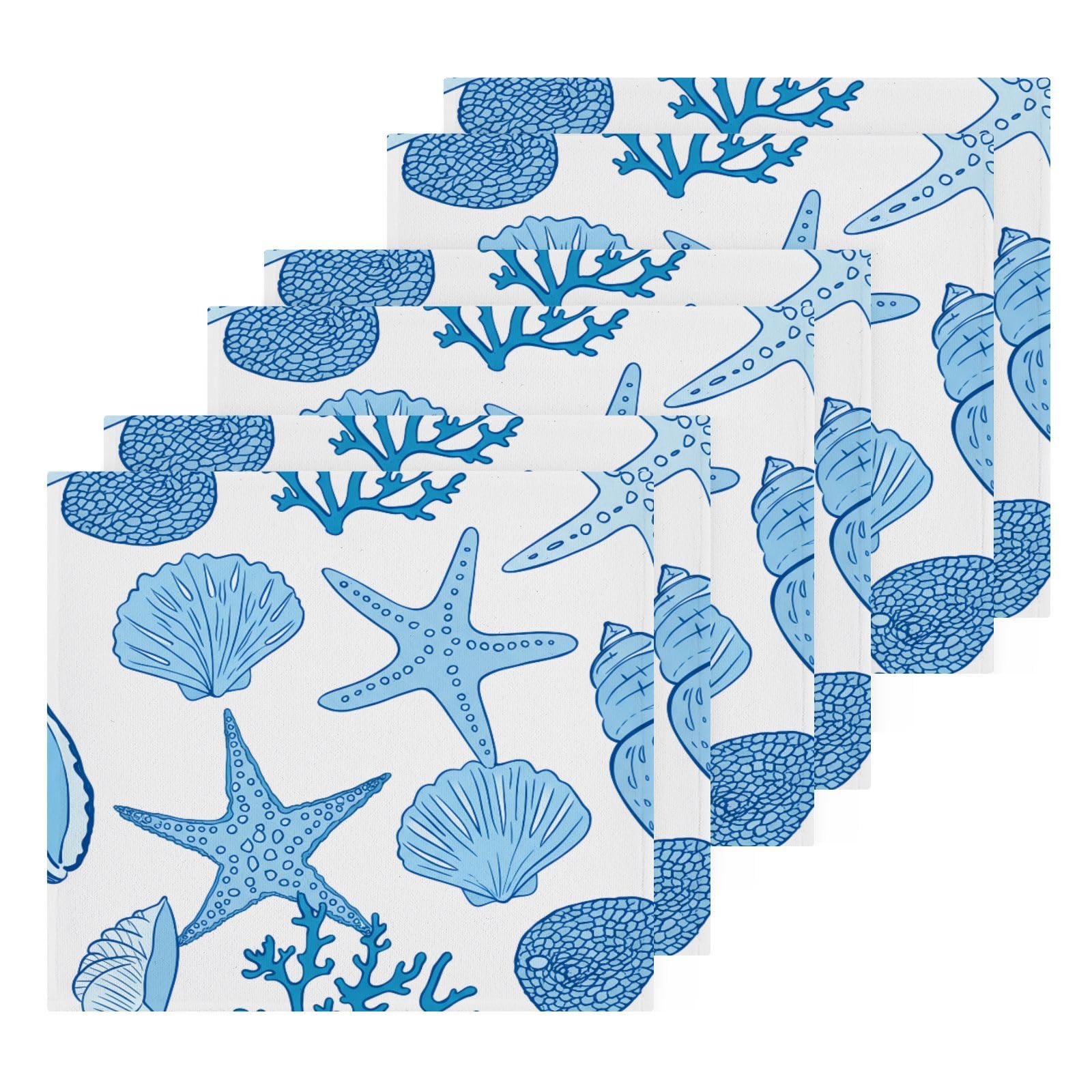 Msyxl 6-Pack Blue Seashells Washcloths for Bathroom, 12x12in Cotton Wash Cloths Soft Absorbent Face Cloths Towel for Your Face Body