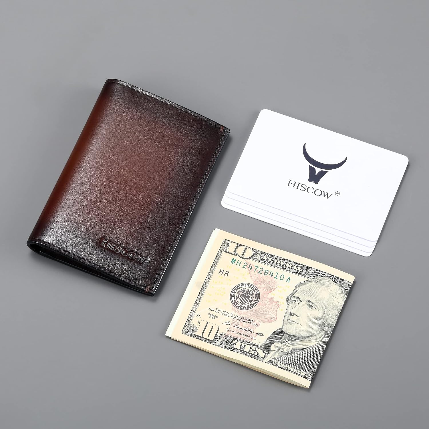 HISCOW Slim Leather Credit Card Holder 4cc for Men & Women, Italian Calfskin (Brush-Off Coffee)