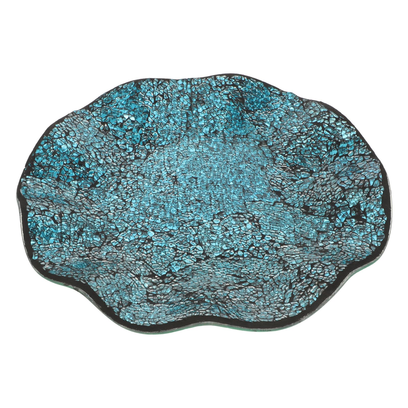 TEHAUX Vassoio Decorativo Rotondo in Vetro Mosaico Specchiato Blu 11,6