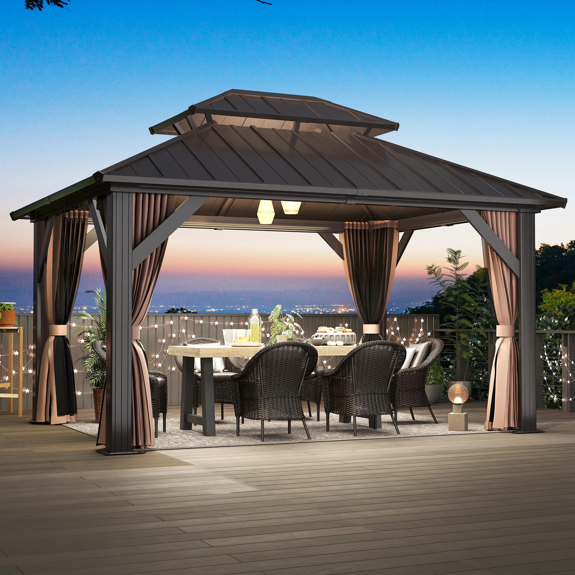 Amazon.com : GARTOO 10'x12' Outdoor Hardtop Gazebo with Double Roof ...