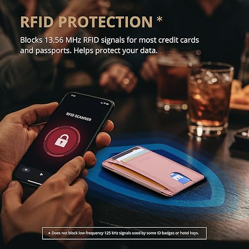 Miniatura 162 de Buffway - Billetera delgada minimalista de cuero con protección RFID para hombre y mujer Café Lichee