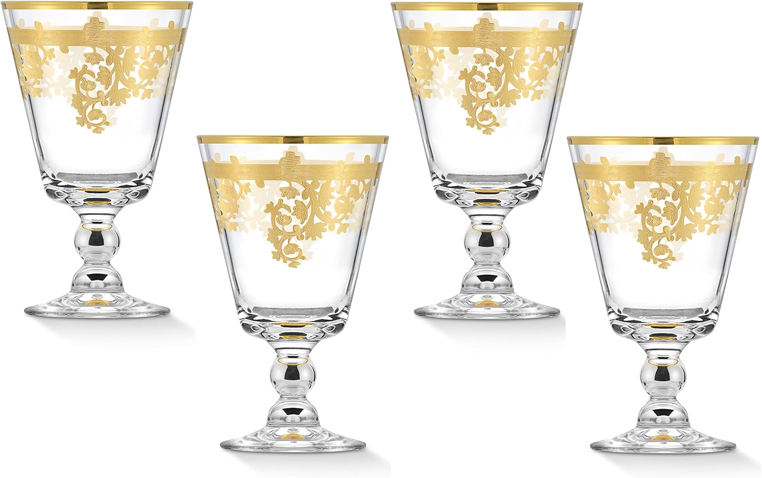 Lorren Home Trends Rosalia Gold Short Goblet, Set of 4