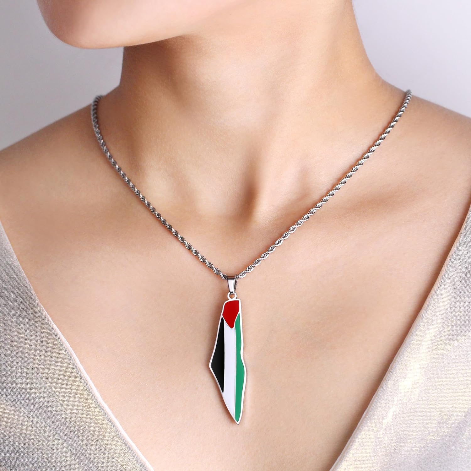 Palestine Flag Necklace, Gold Plated Enamel Pendant, Arab Pride Jewelry, Stainless Steel Palestinian Souvenir, Patriotic Necklaces for Men and Women Y5140 - Image 2