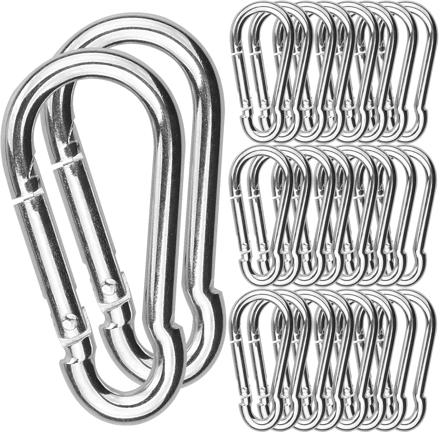 AKOLAFE 30Pack Spring Snap Hook, 2-3/8Inch Zinc-Galvanized Steel Carabiner Clips, 260lbs Load Capacity Keychain Quick Links, Quick Carabiner Clips for Dog Leash, Backpack, Hammocks, Camping and Swing