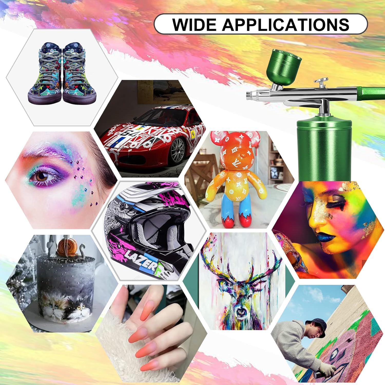 Hiseeyo Aérographe, kit amélioré avec compresseur et machine à ongles rechargeable portable sans fil, ensemble pistolet aérographe pour nail art, décoration de gâteau, maquillage