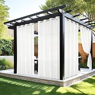 Rideau d'extérieur Transparent résistant aux intempéries avec œillets Imperméable Protection Solaire pour pavillon, terrasse, pergola, Balcon, Jardin L 137 x H 275 cm, 2 Panneaux, Blanc