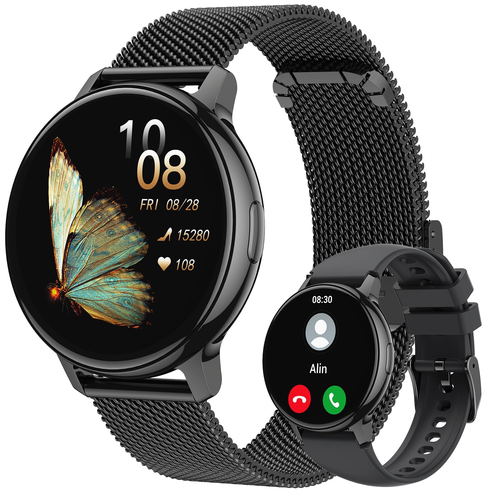 Reloj Inteligente Mujer Hombre - 1,19" AMOLED Smartwatch Mujer con Llamada Bluetooth,110+ Modos Reloj Deportivo,100+ Diales,Notificaciones,Pulsómetro/Monitor de Sueño/Podómetro,para iOS Android