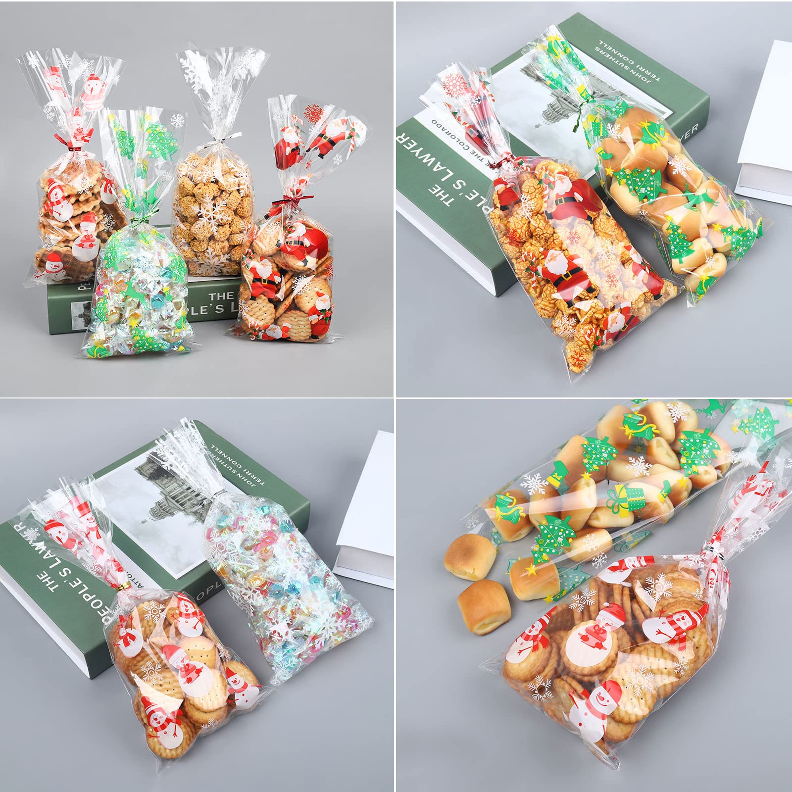 100 Pezzi Sacchetti Caramelle Natalizi Trasparenti In Cellophane Con Laccetti Oro | 27x13 Cm
