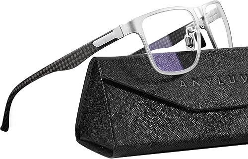 ANYLUV Gafas de luz azul para hombre, gafas de computadora con patillas de fibra de carbono mejoradas, gafas rectangulares para juegos antifatiga