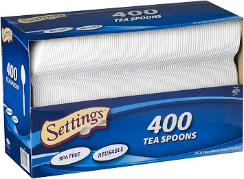Settings Cutlery 400 Disposable Plastic White Knives, 400 TeaSpoons, BPA-Free Disposable, Great for Every Day Use, Home, Office, Party, Picnics, or Outdoor Events, 800 ct