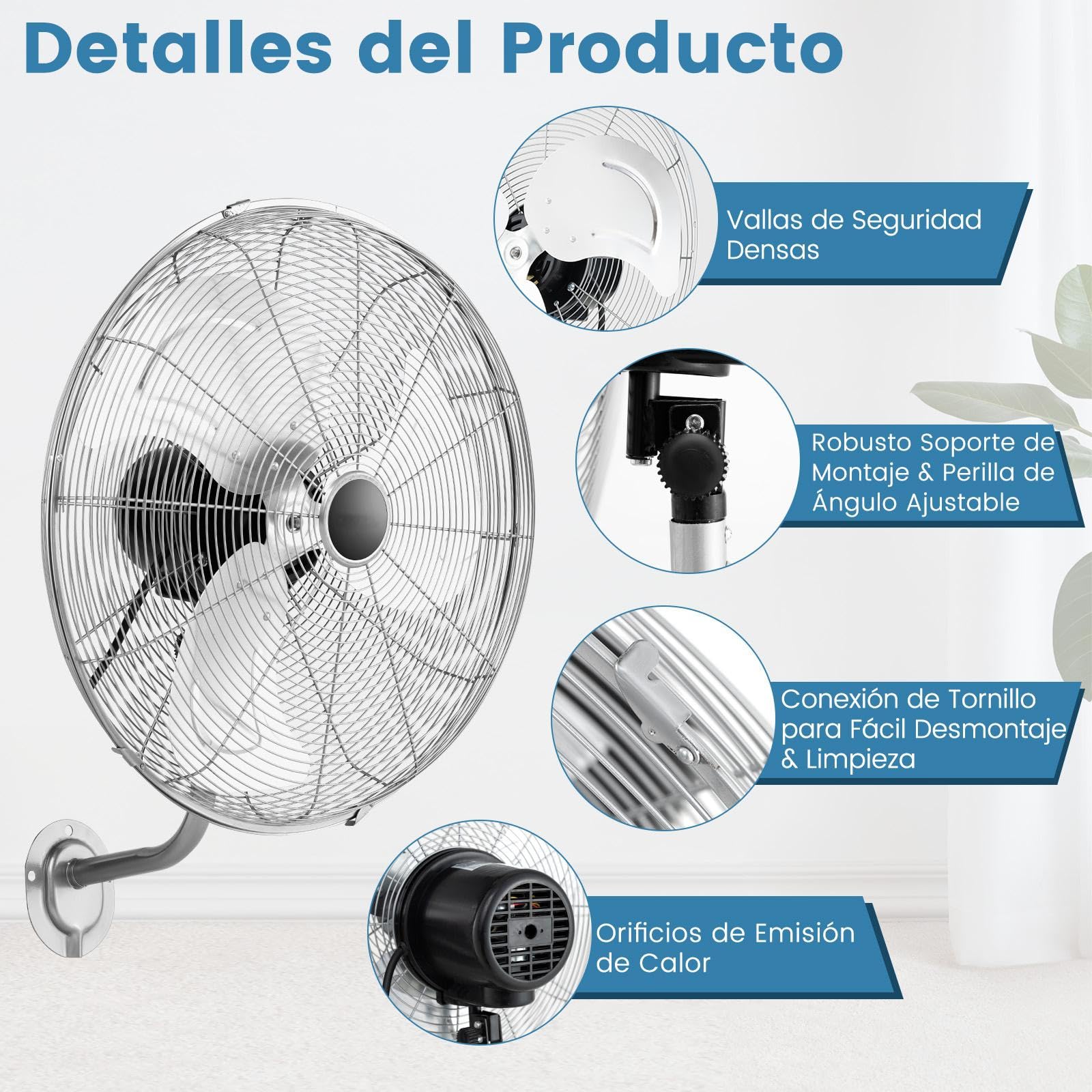 RELAX4LIFE Ventilador de Pared Ø56cm con 3 Velocidades, Rotación Horizontal 85° y Vertical 30°, Ventilador Industrial Oscilante 120W con Marco Metal y Pala de Aluminio para Almacén/Fábricas (Plateado)